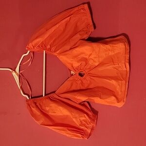 Sim & Sam Key Hole Puff Sleeve Cropped Top sz Medium